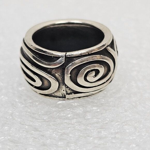Sterling Silver 925 Oxidized Ring Women's Size 6.5 Chunky Wide Band Dome Swirl - Picture 3 of 12